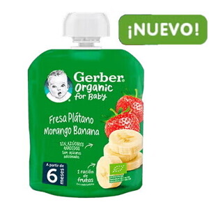Bolsita de puré de fruta ecológica GERBER Fresa y Plátano