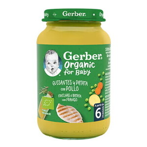 Tarrito de puré para bebés GERBER Guisantes con Patata y Pollo